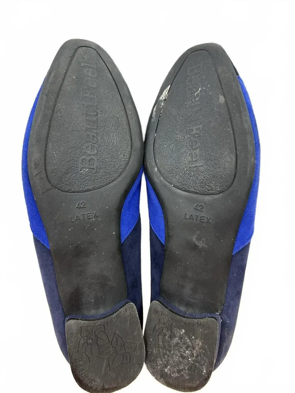 Beautifeel Colorblock Suede Pointed Toe Flats Navy Blue Y2K Vintage Style